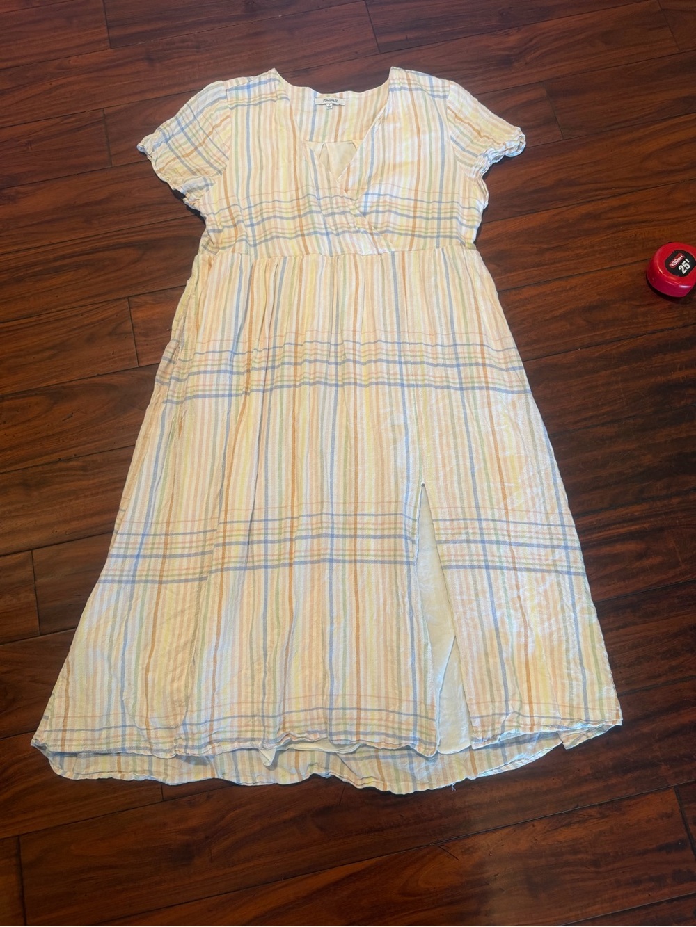 Madewell Cream Midi Dress with Pastel Blue & Pale Pink Plaid - Picture 3 of 13